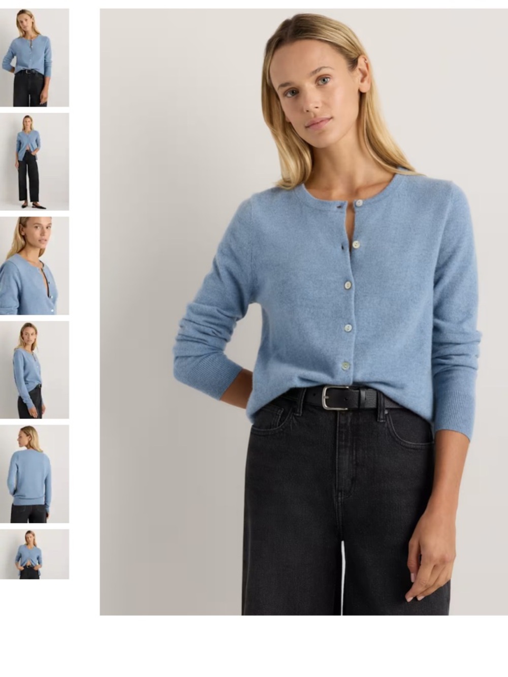 Quince Mongolian Cashmere Crew Neck Cardigan Sweater Blue Faded Denim Small